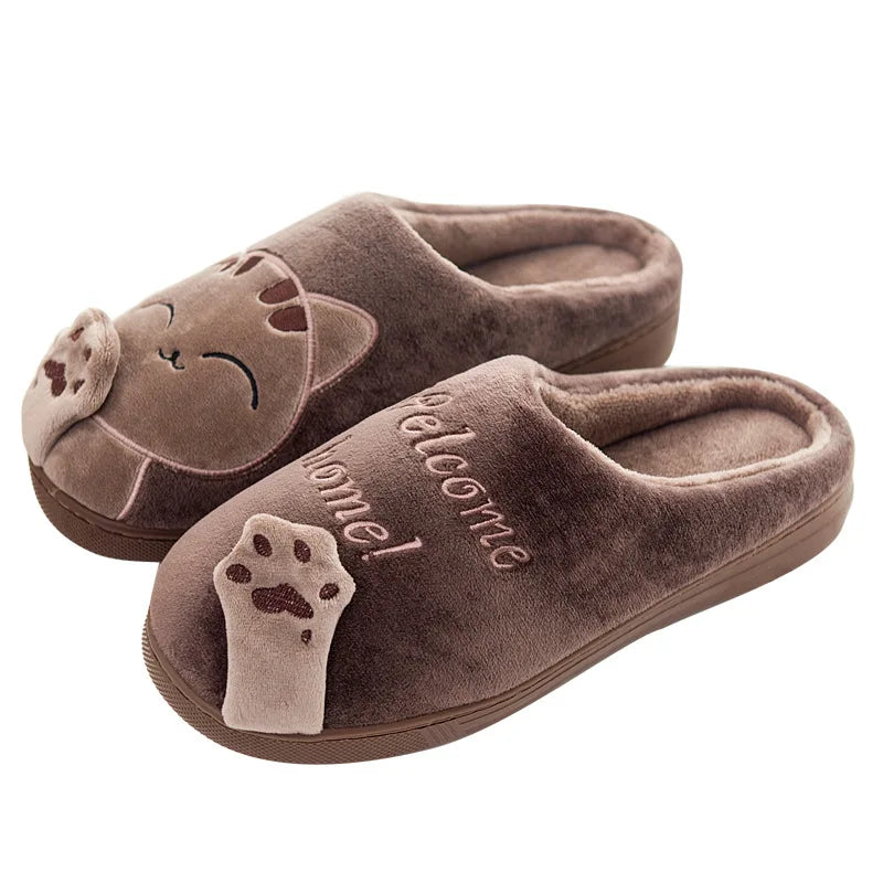 Dropshipping Women Winter Home Slippers Cartoon Cat Shoes Soft Winter Warm House Slippers Indoor Bedroom Lovers Couples