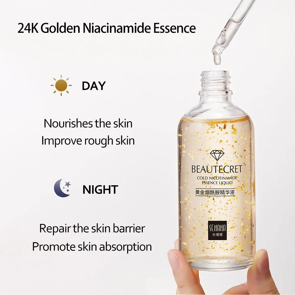 24K Gold Skincare Set Nicotinamide Face Essence Fade Dark Eye Circles Collagen Eye Cream Firming Skin Eye Mask Face Care Kit