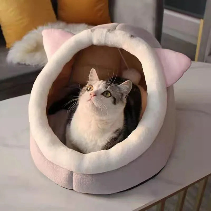 Winter Cute and Warm Cat/Dog House Foldable and Washable Puppy Cave Sofa Pet Bed House Suitable for Small and Medium Sized Dogs