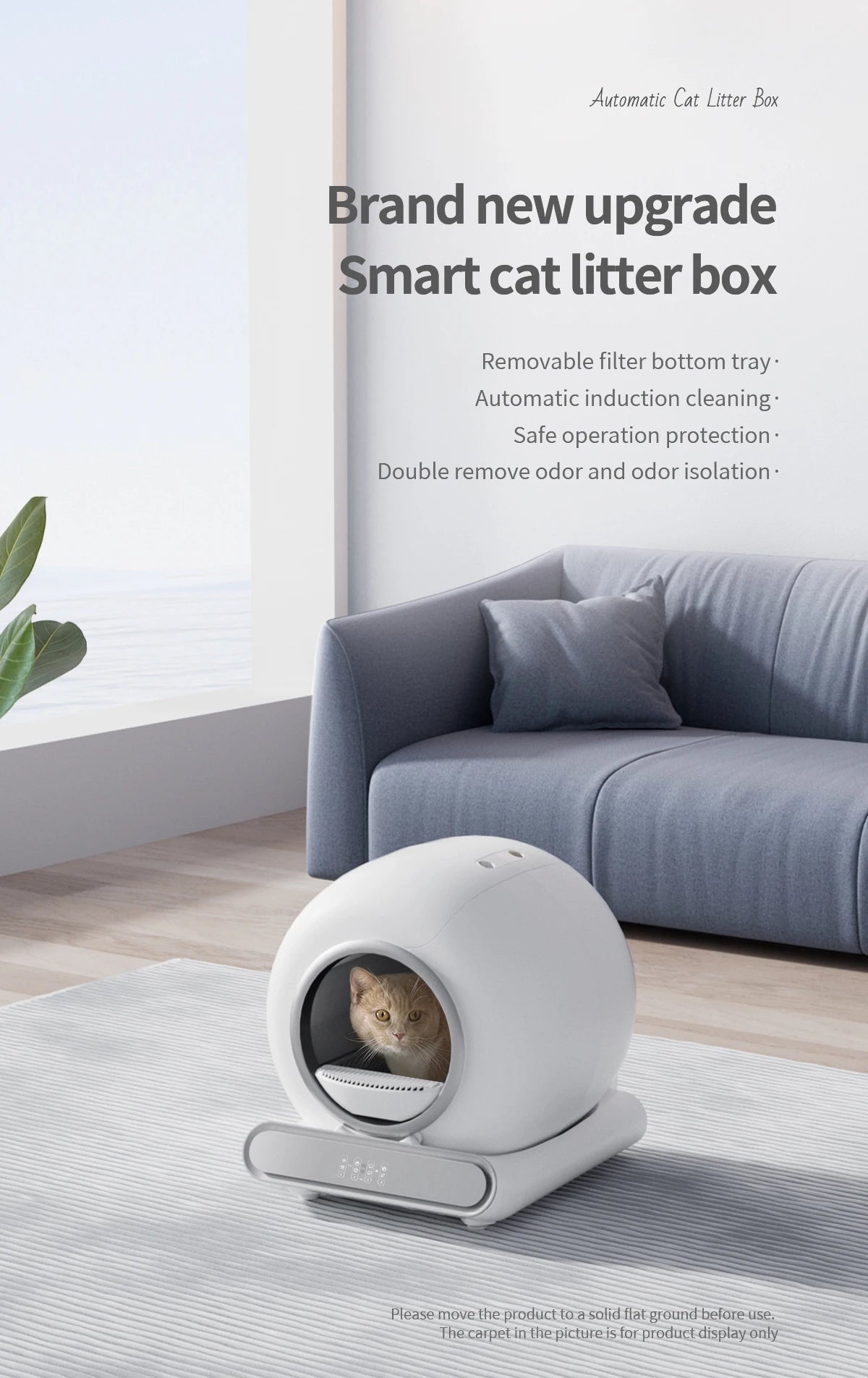 【English Version】2024 Automatic Smart Cat Litter Box Self Cleaning App Control Pet Toilet Litter Tray Ionic Deodorizer 65L