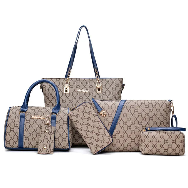 2022 Women Handbag Leather Shoulder Bags Fashion Totes Female Purse Six-Piece Set Designer Brand Large Capacity Casual