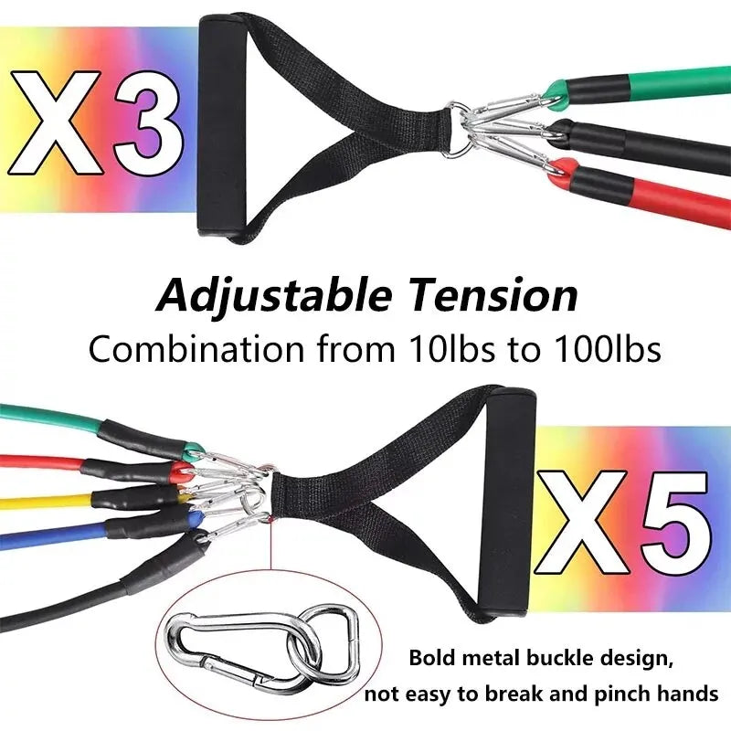 Multifunction Fitness Tension Rope 5-Tube Elastic Yoga Pedal Puller Resistance Band Tension Rope for Stretching Abdomen Training