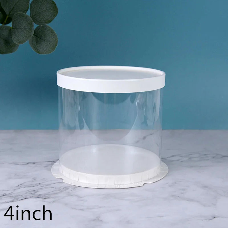 4/6inch Round Cake Box multicolor Transparent Cylindrical Pattern Gifts Rose Bear Packaging Case Baking Birthday Party Decor