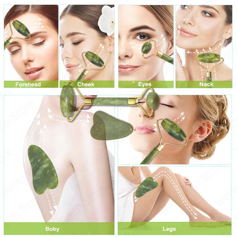 Jade Scraping Facial Massage Beauty Tool Natural Jade Scraping Board Roller Massager Law Tattoo Eye Beauty Bar