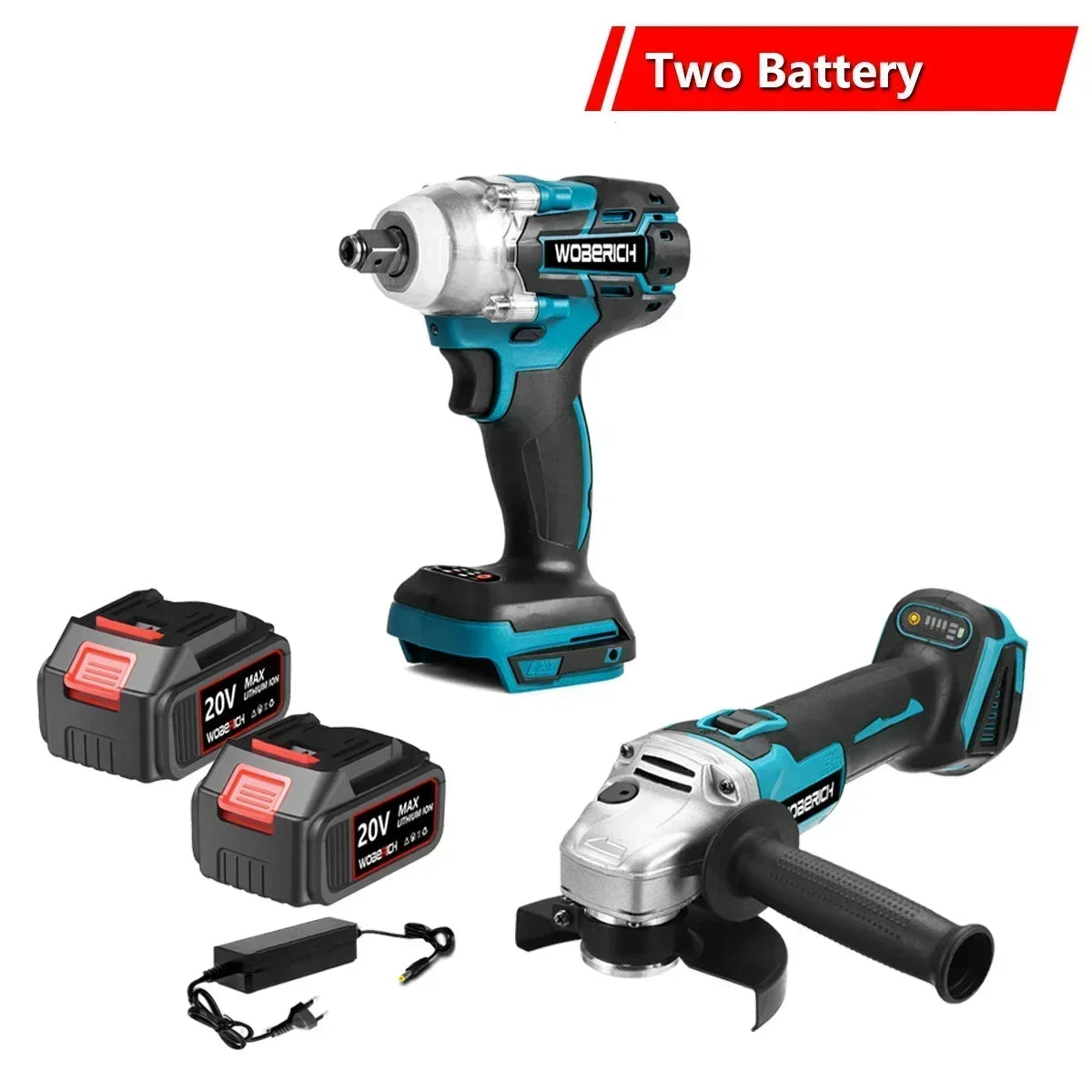 WOBERICH Brushless Cordless Angle Grinder Electric circular saw Electric Impact Hammer Drill With 2x Battery Combo Kits