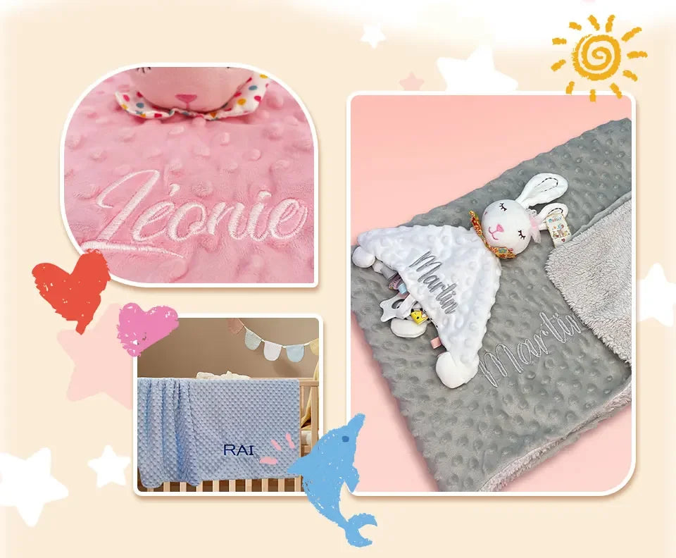 Personalized Baby Blanket Newborn Stroller Sleeping Dolls Custom Blanket With Name Soft Plush Soother Appease Towel Cover Gift