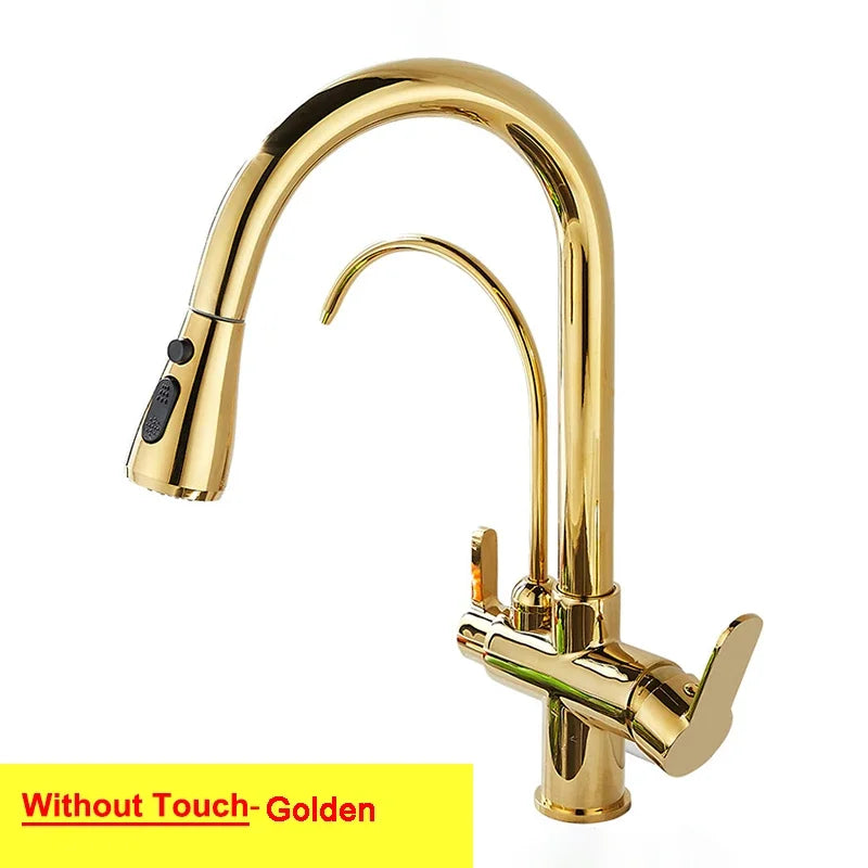 Brushed Nickel Touch on Filter Kitchen Faucet with Pull Down Sprayer Hot Cold Kitchen Sink Mixer Tap Sensor Touch Kitchen Faucet