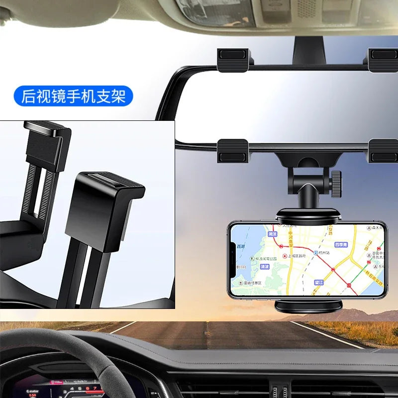 360° Car Rearview Mirror Mobile Phone Holder for Car Mount Smartphone GPS Holder Support Rotating Adjustable Telescopic Phone