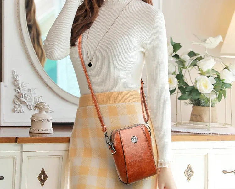 Single Shoulder Crossbody Bag Female Fashion Temperament Leather Women's Bag Vertical Mobile Phone Bag Crossbody Mini Small Bag