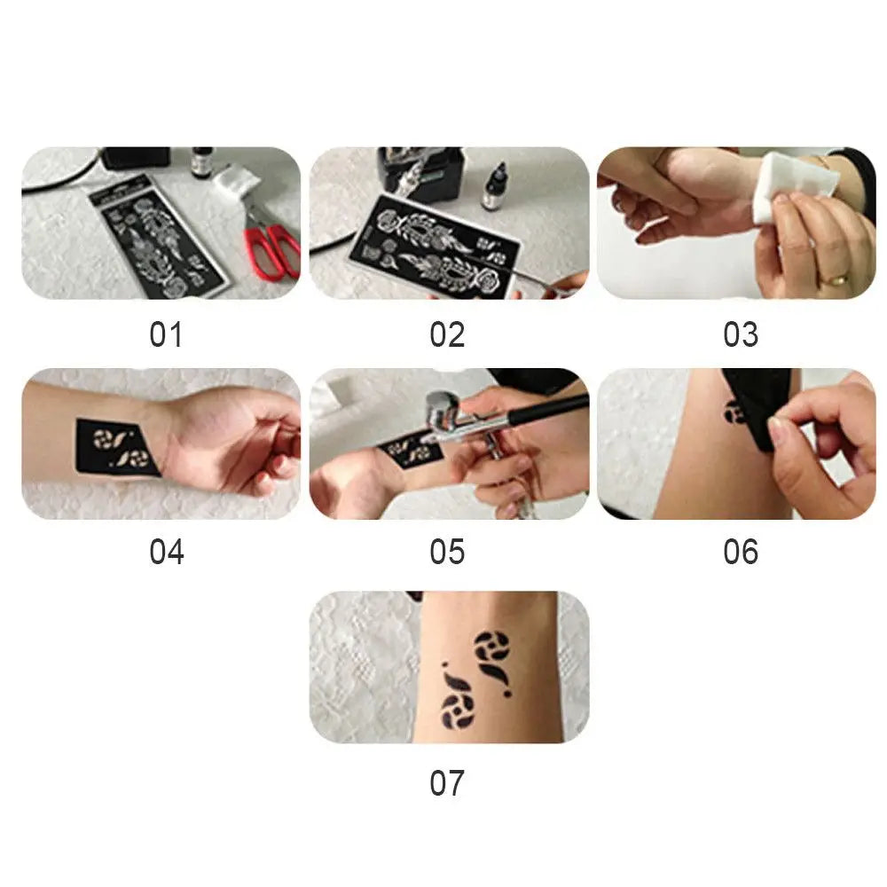 6 Types Fashion Beauty DIY India Henna Sticker Body Art Kit Tattoo Stencils Temporary Hand Decal