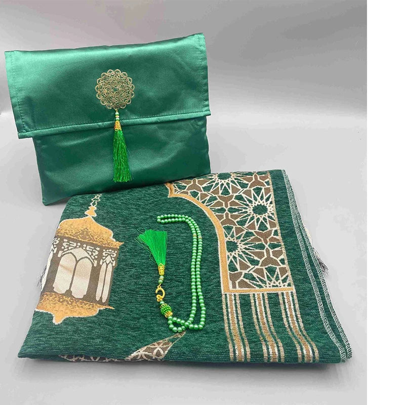 Ramadan Prayer Mat Sets Rug+tasbih +bag, Travel Worship Blanket Islamic Muslim Tasbih sejadah 70*110cm