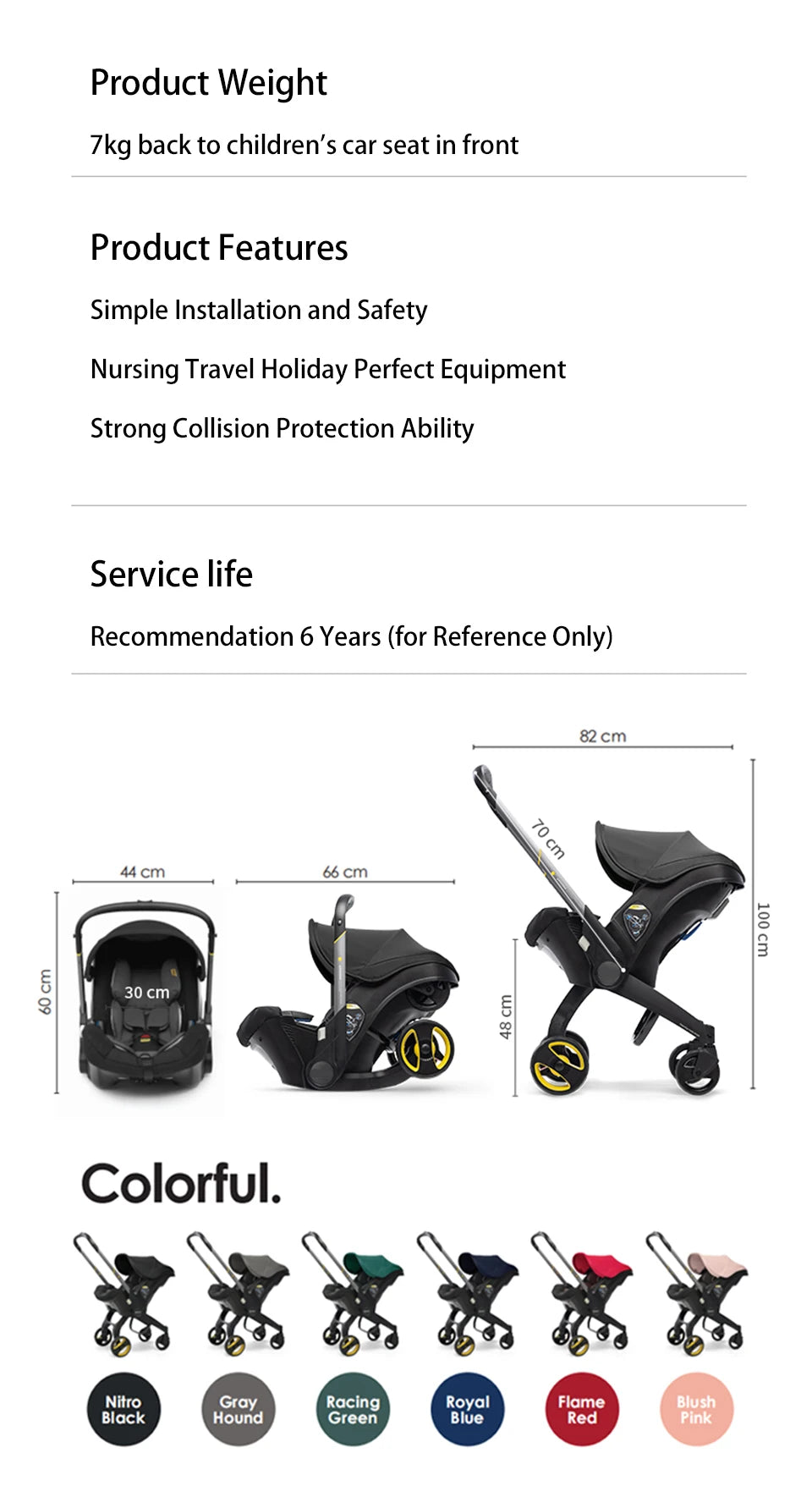 Compact Car Seat Stroller, Baby Stroller 3 in 1 Infant Travel System for Newborns, Lightweight Baby Safety Car Seats Travel Pram