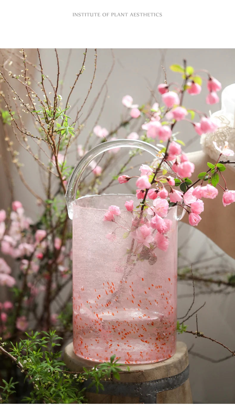 Pink Pail Glass Handbag Home Decor Flower Vase Decoration Piece Creative Internet Celebrity INS Wind Hydroponic Vase Retro