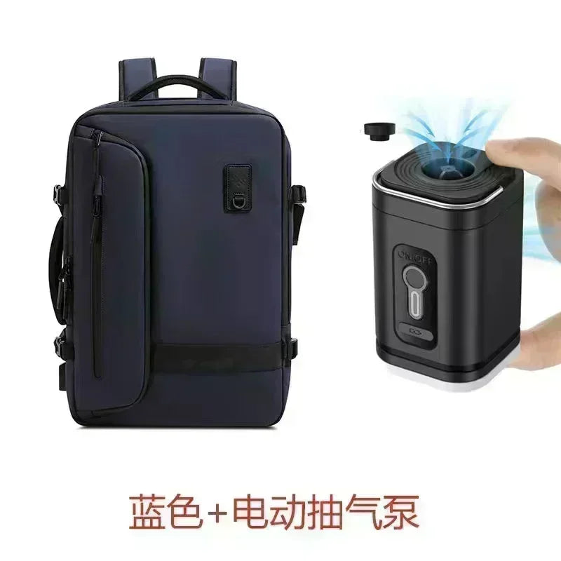 60L Airback Vacuum Compression Backpack with Wheels Expandable Men Waterproof Carry On Travel Backpacks 17 inch Laptop Backpack