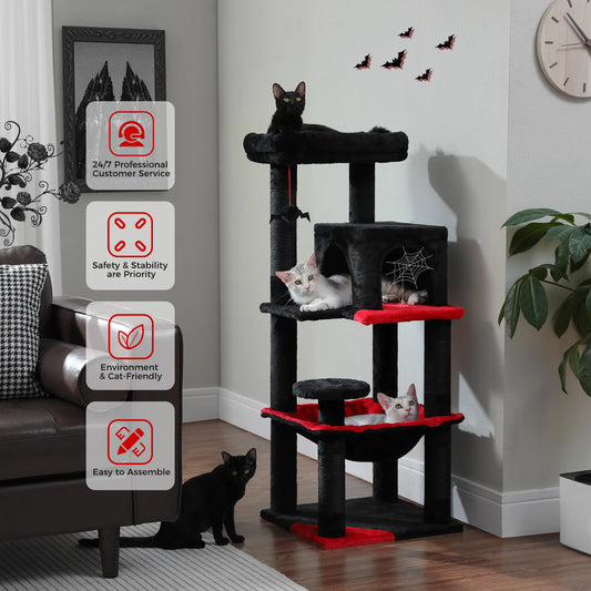 116cm 4-Tier Gothic Cat Tree Tower for Indoor Cats with Sturdy Metal Frame, Hammock, Condo, Perch, and 4 Sisal Posts in Black