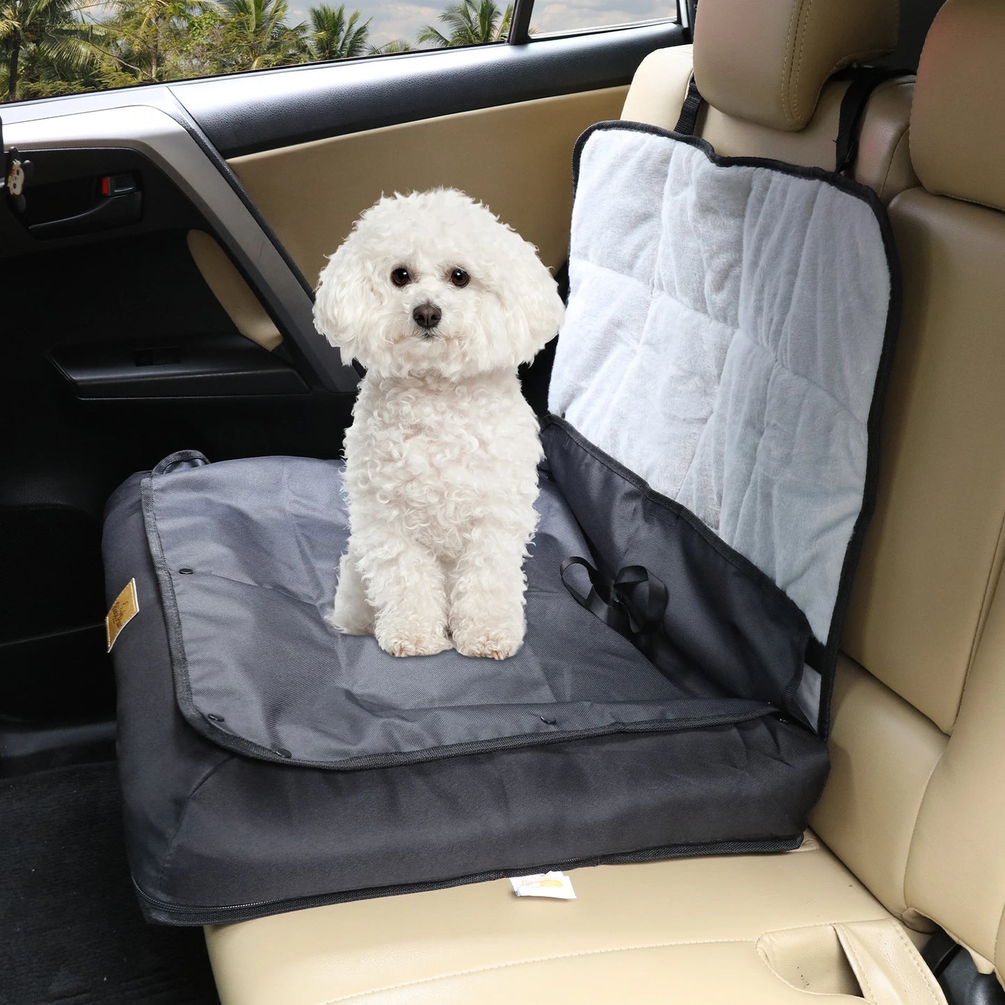 Portable Dog Car Seat Bed Pet Booster Car Seat Travel Carrier Seat with Clip-on Safety Belt Waterproof Basket Protector Cushion