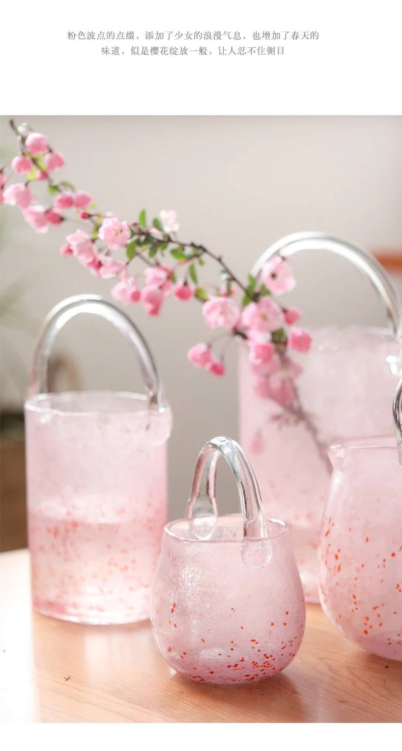 Pink Pail Glass Handbag Home Decor Flower Vase Decoration Piece Creative Internet Celebrity INS Wind Hydroponic Vase Retro