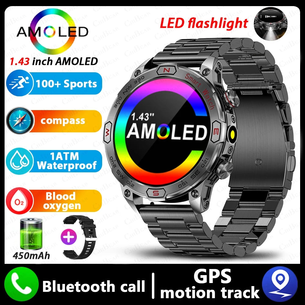 1 ATM Waterproof Smart Sport Watch Men With 450MAh Battery Health Monitoring Bluetooth Call Outdoor Compass Military Smart Watch