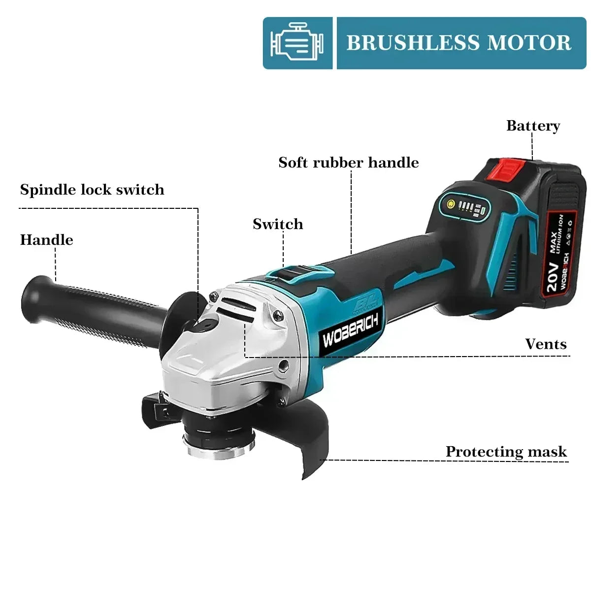 WOBERICH Brushless Cordless Angle Grinder Electric circular saw Electric Impact Hammer Drill With 2x Battery Combo Kits