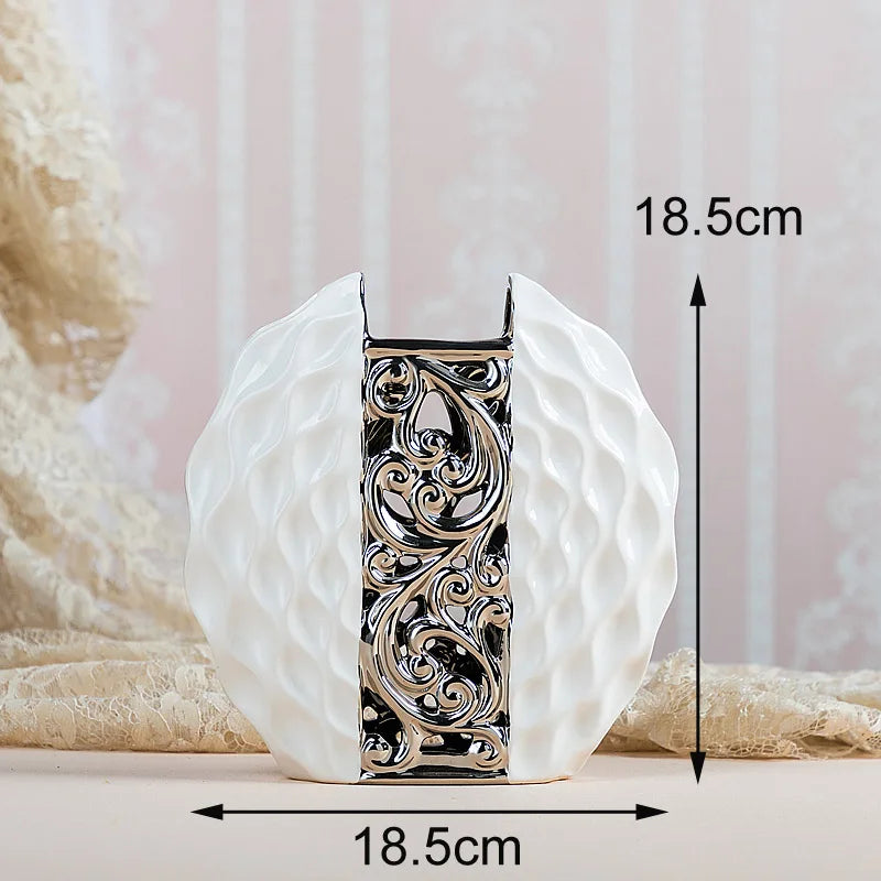 Modern simplicity Ceramic Vase Hand Inlaid Drill plating White/silver  Arrangement Flower Art Vases wedding home decoration