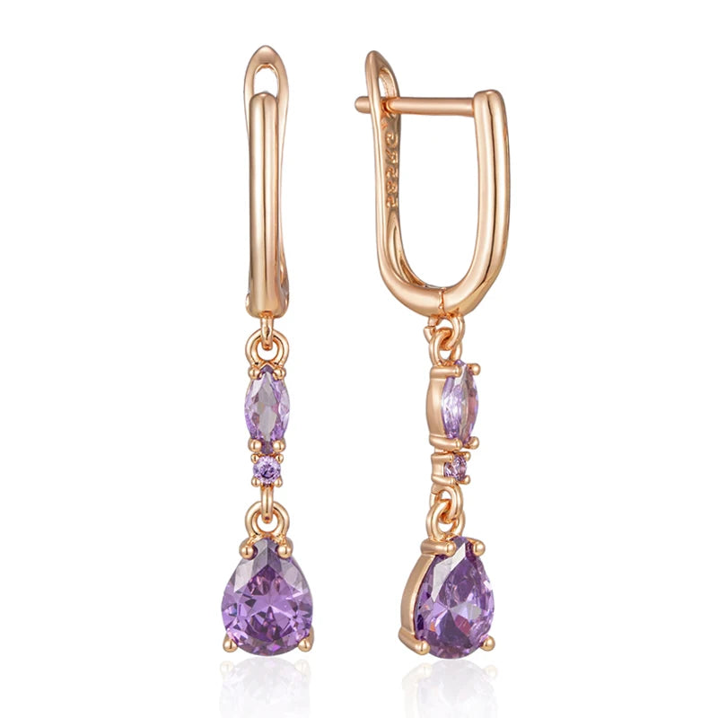 Wbmqda Luxury Fashion Purple Long Drop Earrings For Women 585 Rose Gold Color Elegant Wedding Party Fine Jewelry Accessories