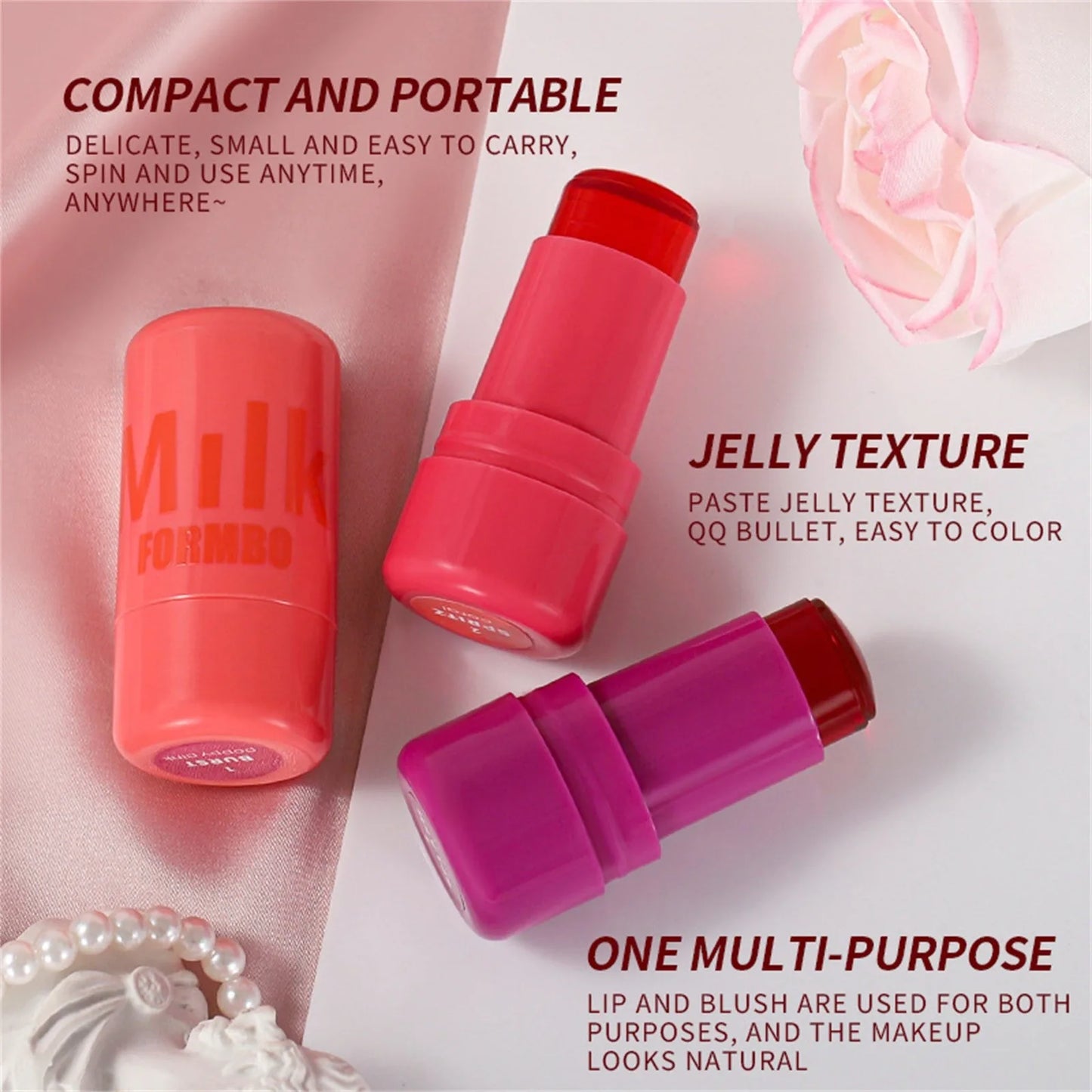 Milk Jelly Blush Milk Makeup Jelly Tint Blush Milk Cooling Water Jelly Tint 0.18 Oz Water Jelly Tint Stick Sheer Lip Cheek Stain