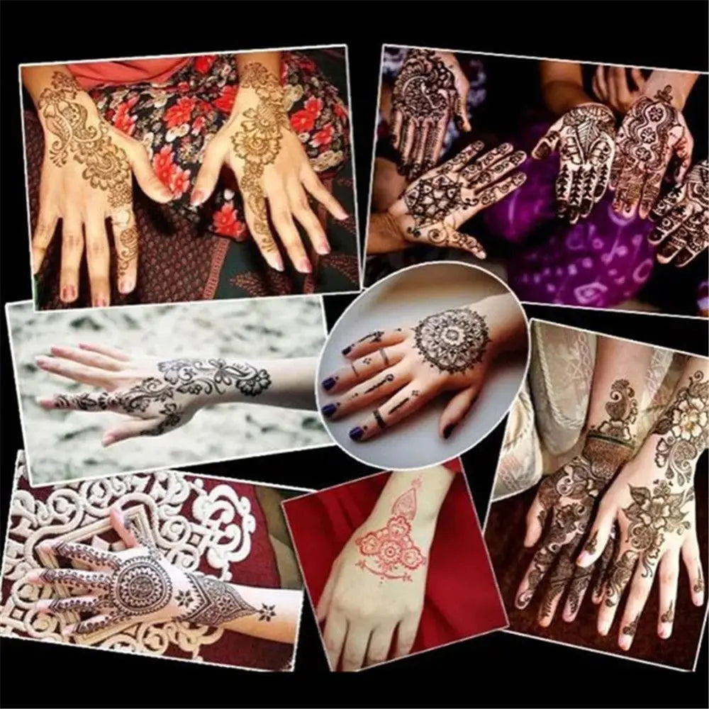 6 Types Fashion Beauty DIY India Henna Sticker Body Art Kit Tattoo Stencils Temporary Hand Decal