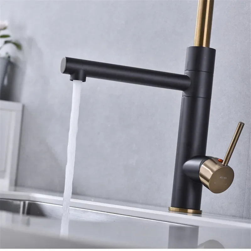 Brushed Gold Kitchen Faucets Pull Down Sink Faucet Pull Out Black Spring Spout Mixers Tap Hot Cold Water Crane