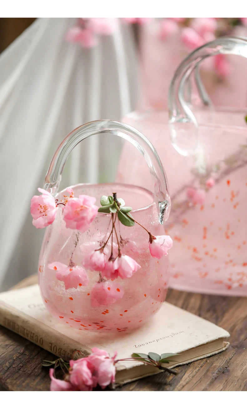 Pink Pail Glass Handbag Home Decor Flower Vase Decoration Piece Creative Internet Celebrity INS Wind Hydroponic Vase Retro