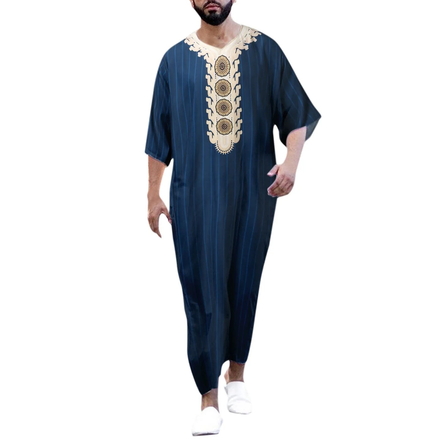 Islam Kaftan Muslim Men Clothing Moroccan Caftan Hand Embroidered Loose and Breathable Djellaba Abaya Thobe for Men Summer