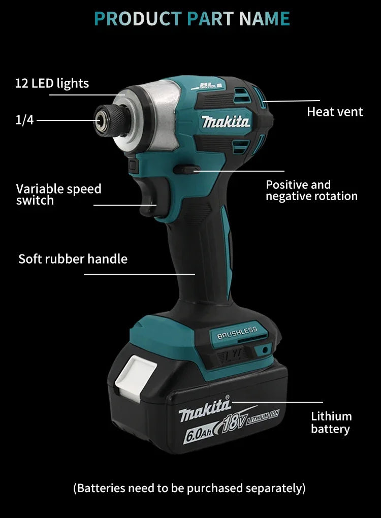 Makita DTD173 18V 1800rpm Cordless Impact Driver 180 N.m Brushless Motor Electric Drill Wood/Bolt/T-Mode for Multifunction Tool