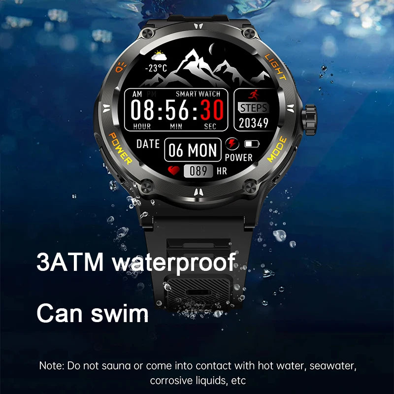 EIGIIS Smart Watch 3ATM Waterproof 1.53" KT76 Men Sport With Compass And LED Flashlight Heart Rate Sleep Analysis Bluetooth Call