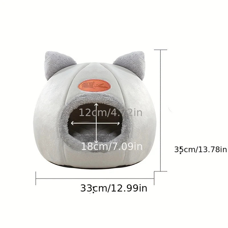 Cat Head Shape Cute And Comfortable Warm Cat House Safe Sleep Cave Non-Slip Semi-Closed Design Four Seasons Universal Cat Nest