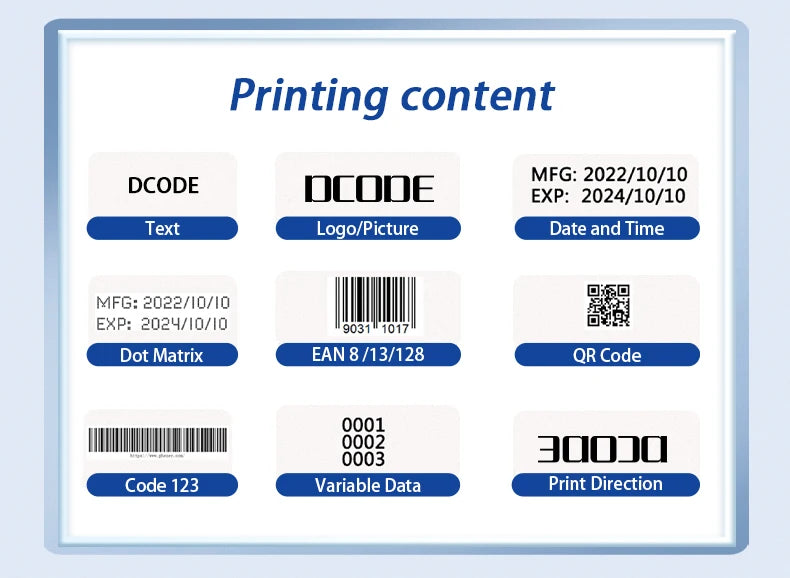 DCODE XMINI 12.7mm Portable Mini Printer Handheld Inkjet Printer Text QR Barcode Image Batch Number Logo Image Coding Machine