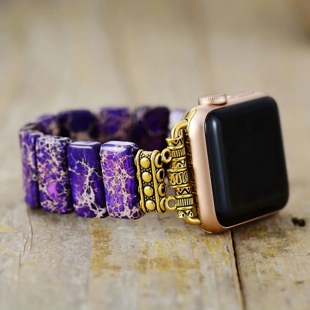 Gothic Purple Imperial Jaspers Elastic Smart Watch Strap 38mm/45mm Stones Beaded Stretchy Wristwatch Band Lovers Iwatch Bracelet