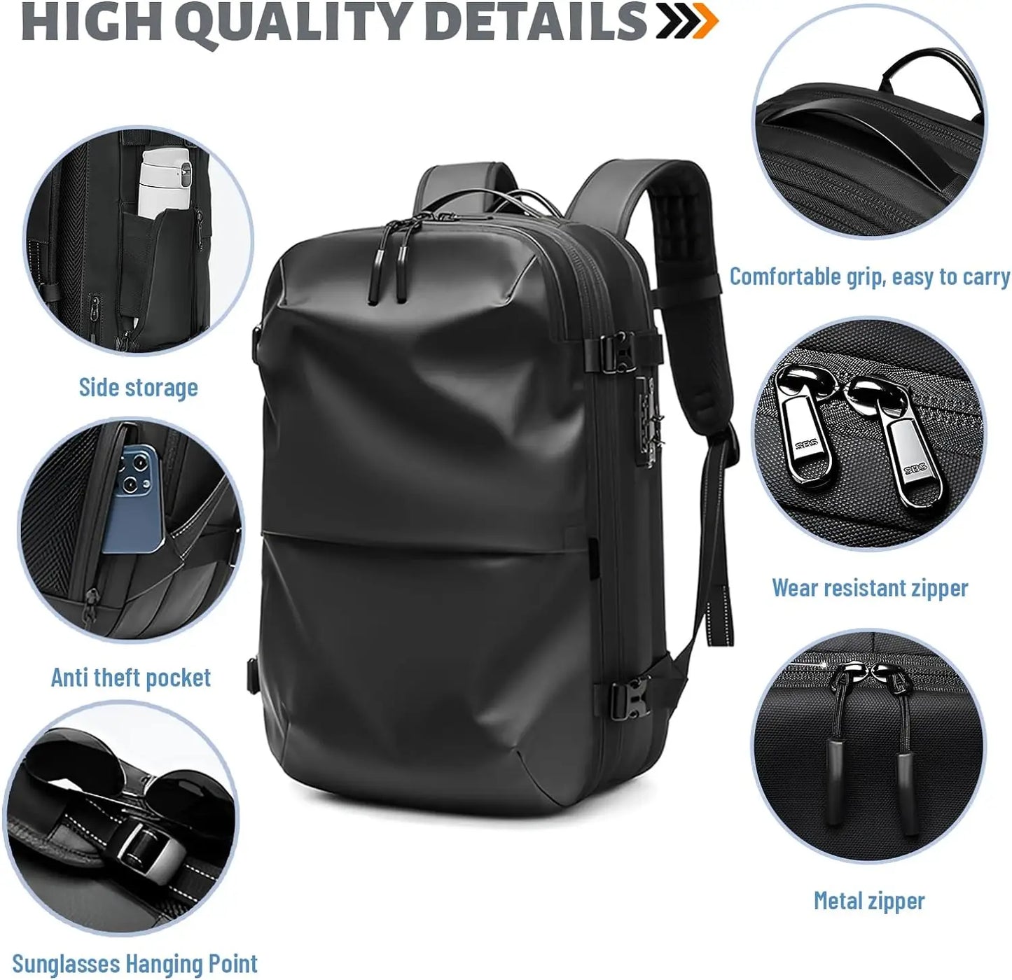 60L Airback Vacuum Compression Backpack with Wheels Expandable Men Waterproof Carry On Travel Backpacks 17 inch Laptop Backpack