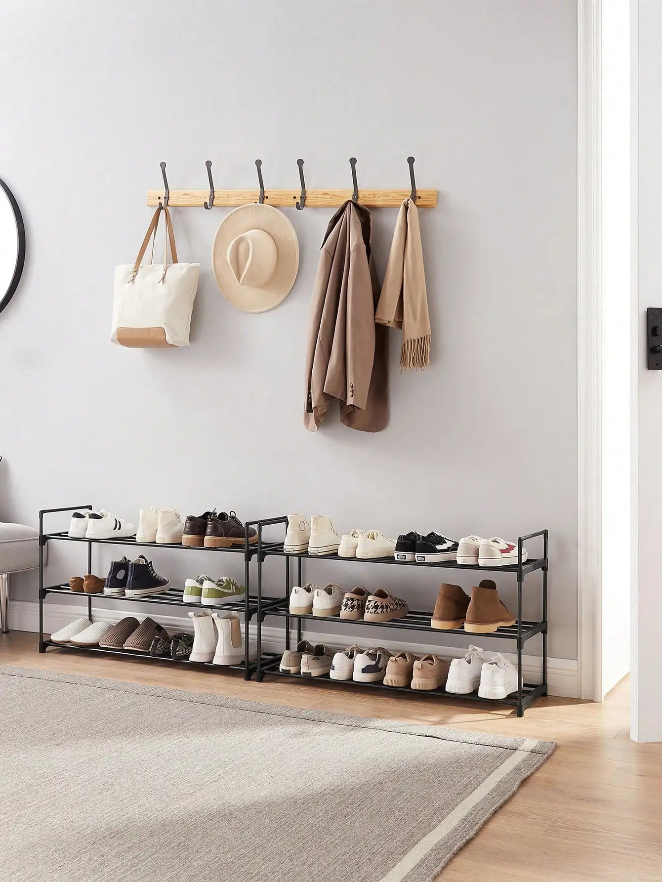 SONGMICS 3-Tier Shoe Rack. Set of 2 Stackable Metal Organizers for Hallway, Living Room, Bedroom, Cloakroom. 30x92x54 cm