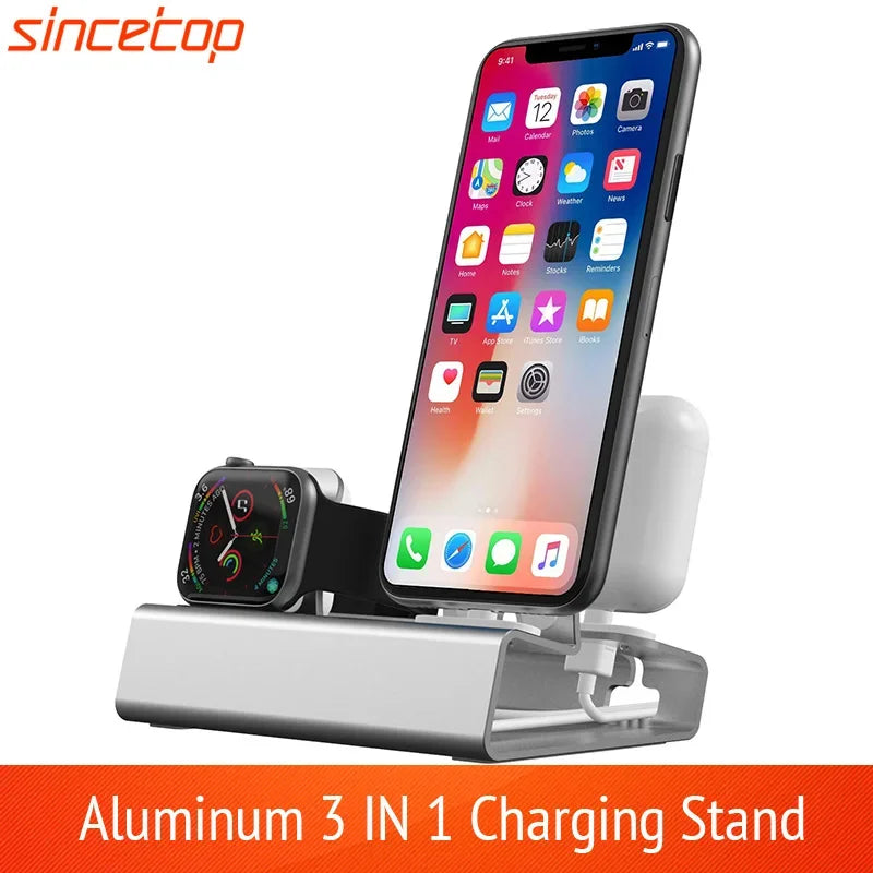 Aluminum 3 in 1 Charging Stand for iPhone 16 15 14 13 12 Pro 11 XR 8 Apple Watch Airpods Charger Dock Station Holder For iWatch