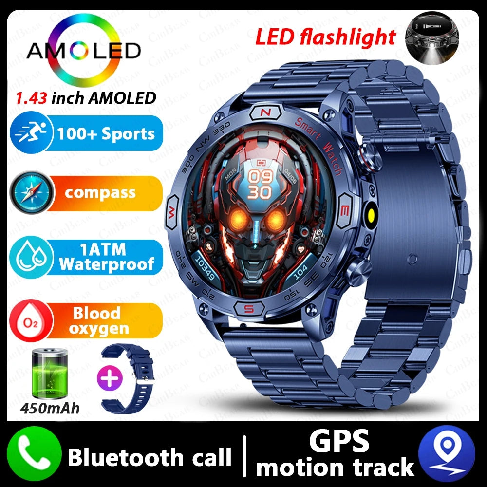 1 ATM Waterproof Smart Sport Watch Men With 450MAh Battery Health Monitoring Bluetooth Call Outdoor Compass Military Smart Watch