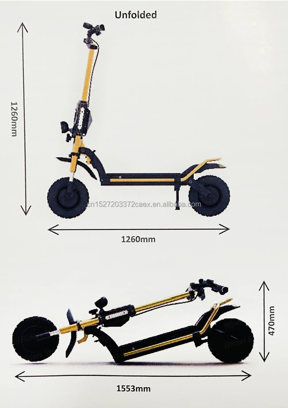 Electric Scooter Gold Color Sine Wave Display 72V 35Ah 2000Wx2 Skateboard Powerful Adult Foldable