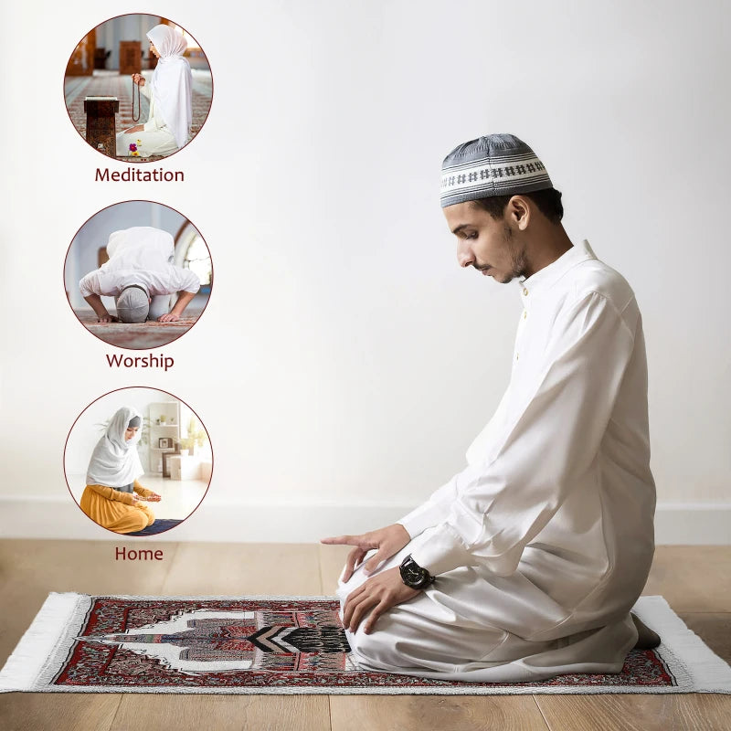 CLISPEED Portable Prayer Mat Prayer Tassel Rug Prayer Muslim Carpet with Storage Bag