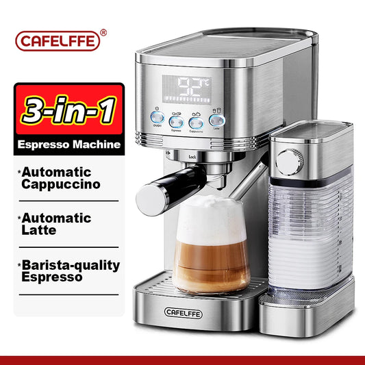 Cafelffe 3in1 Automatic Coffee machine cafeteria Cappuccino Latte Espresso maker Fully Automatic Milk Froth Stainless Steels