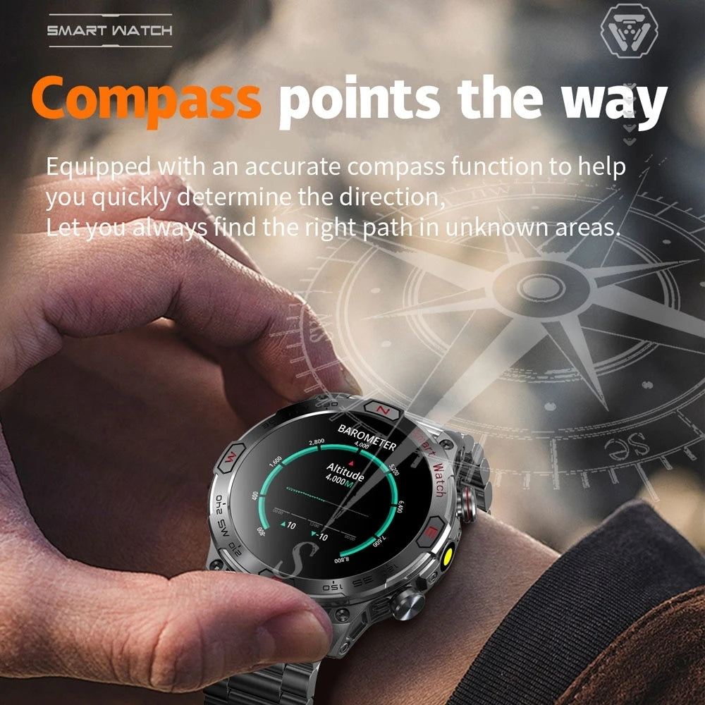 1 ATM Waterproof Smart Sport Watch Men With 450MAh Battery Health Monitoring Bluetooth Call Outdoor Compass Military Smart Watch