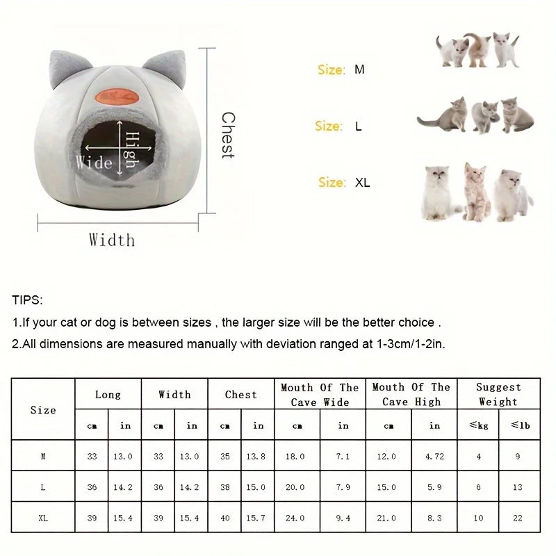 Cat Head Shape Cute And Comfortable Warm Cat House Safe Sleep Cave Non-Slip Semi-Closed Design Four Seasons Universal Cat Nest