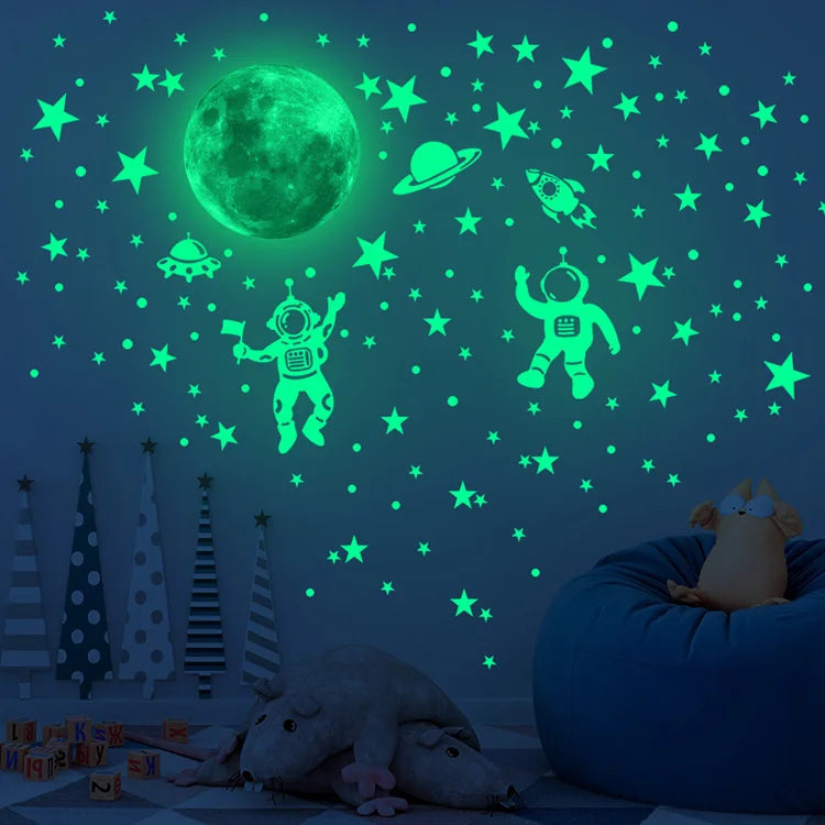 Luminous Astronaut Star Moon Wall Sticker Bedroom Kids Room Home Decoration Wallpaper Glow In The Dark Self-adhesive Decals