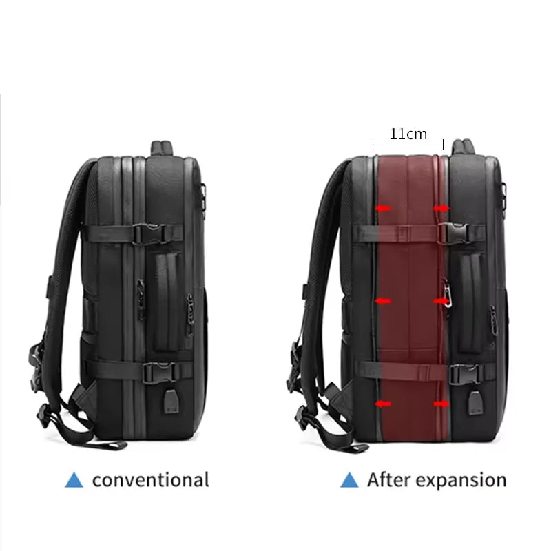 60L Airback Vacuum Compression Backpack with Wheels Expandable Men Waterproof Carry On Travel Backpacks 17 inch Laptop Backpack