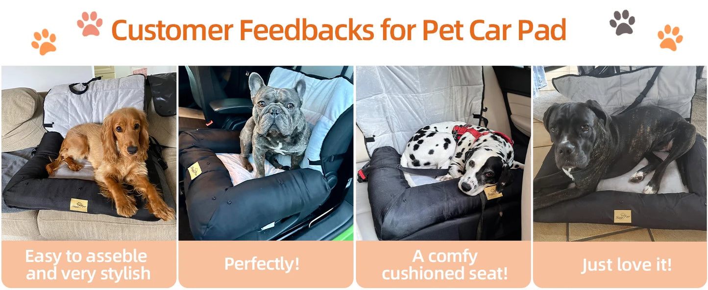 Portable Dog Car Seat Bed Pet Booster Car Seat Travel Carrier Seat with Clip-on Safety Belt Waterproof Basket Protector Cushion