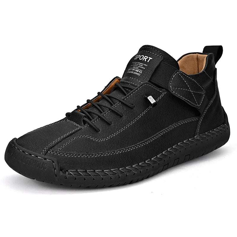 Hand-stitched Leather Shoes for Men Outdoor Light Non-slip Walking Casual Shoes Men Big Size 47 48 Slip-On Driving Loafers