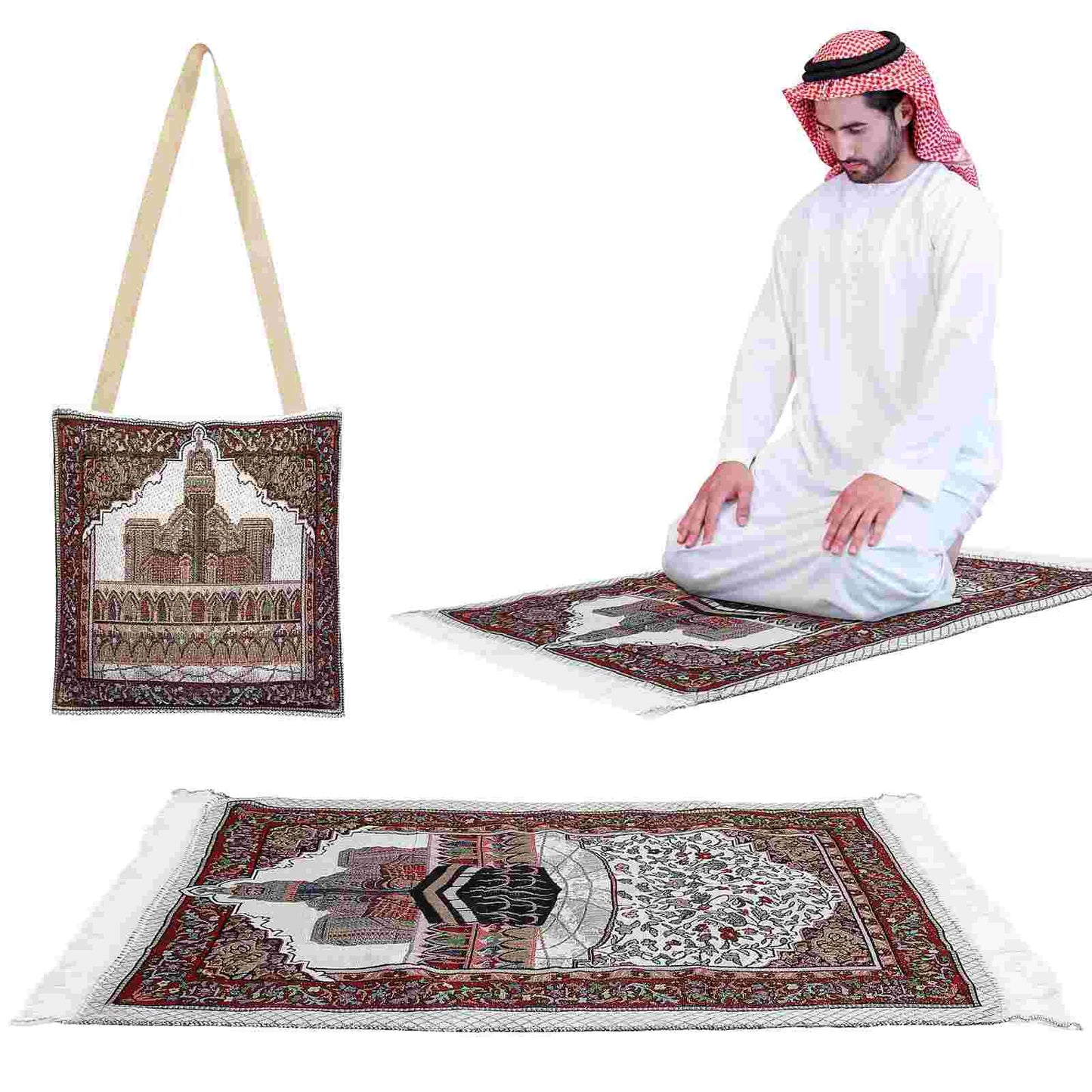 CLISPEED Portable Prayer Mat Prayer Tassel Rug Prayer Muslim Carpet with Storage Bag