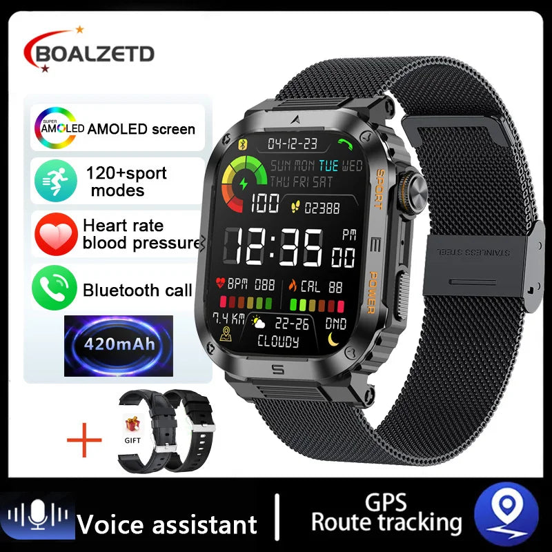 BOALZETD 2.01 Outdoor Military Smart Watch Men Bluetooth Call Smartwatch For Android IOS IP68 Waterproof Sports Fitness Watches